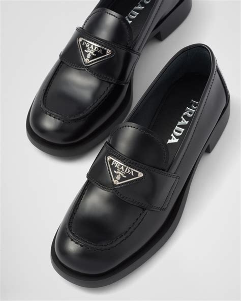 prada logo plaque loafers|Black Unlined Brushed Leather Loafers .